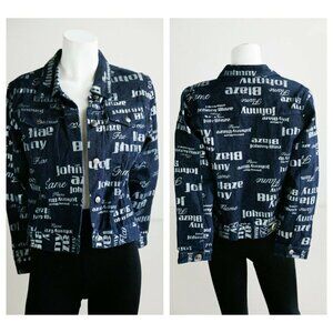 Vintage Johnny Blaze Flame Dark Denim All Over Print Women's Jacket M